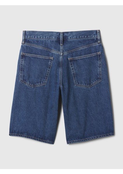 Kadın Mavi 11.5" Mid Rise Longline Denim Şort