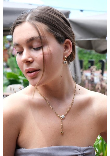 Altın Beyaz Yıldız Kolye