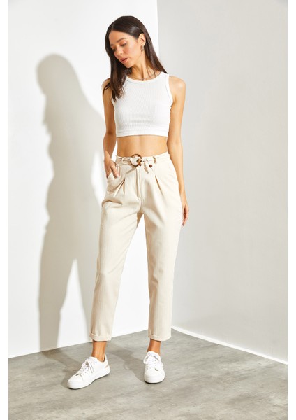 Kadın Kemerli Keten Pantolon fiyatları