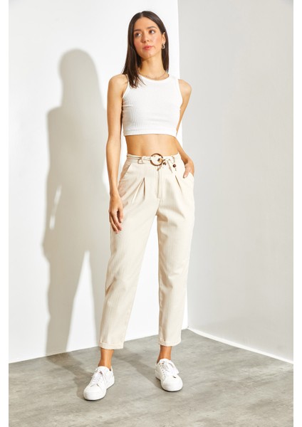 Kadın Kemerli Keten Pantolon fırsatları