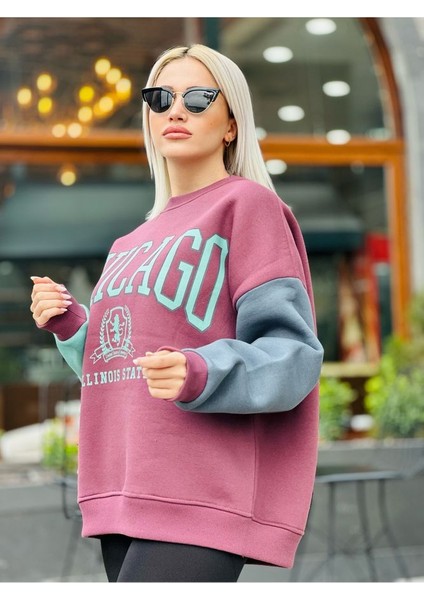 Chicago Baskılı Kadın Sweatshirt Çok Renkli