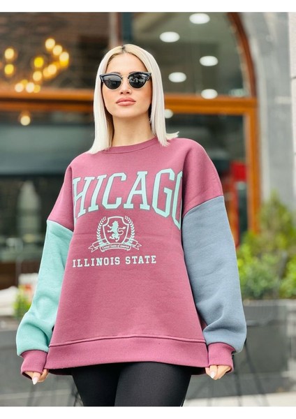 Chicago Baskılı Kadın Sweatshirt Çok Renkli