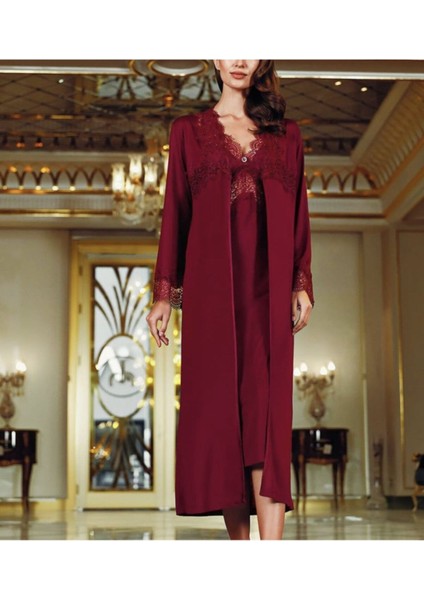 130 Kadın Penye Bordo 6'lı Kısa Gecelik & Sabahlık Gelin Takımı PRN-130