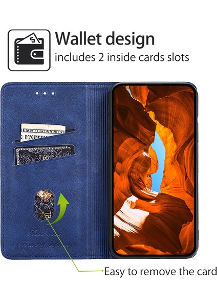 Xiaomi Poco F6 5g Folio Kılıf Kart Yuvaları ile Pu Deri Standı Manyetik Kapatma Telefon Kapağı-Mavi (Yurt Dışından) modelleri