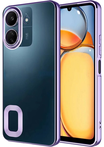 Caseworld Xiaomi Poco C65 Kapak Yanları Renkli Lens Korumalı Logo Gösteren Şeffaf Luxury Silikon Kılıf - Lila