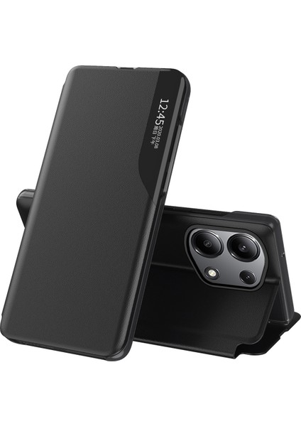 Xiaomi Redmi Note 13 Pro 4g Kılıf Pu Deri Görünüm Penceresi Stand Telefon Kapağı-Siyah (Yurt Dışından)