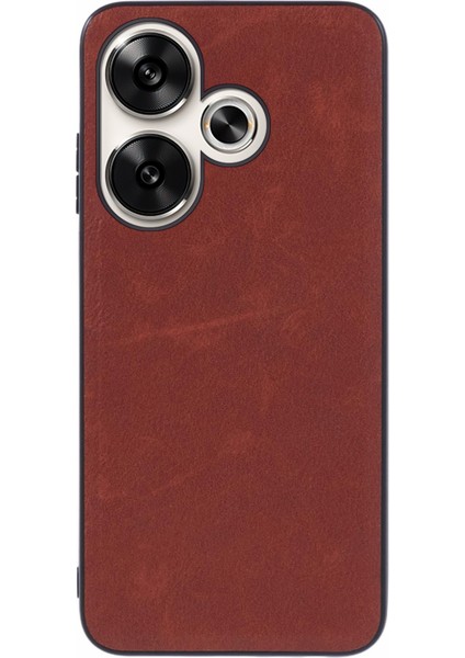 Xiaomi Poco F6 5g Kılıf Pu Deri Kaplamalı Pc+Tpu Retro Telefon Koruyucu Kapak-Kahverengi (Yurt Dışından)