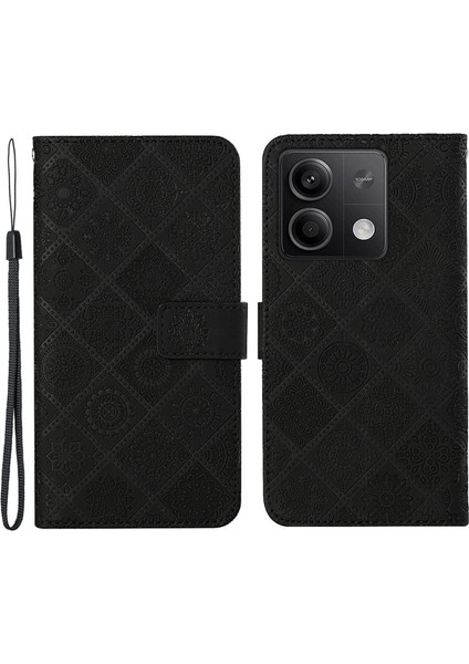 Xiaomi Redmi Note 13 5g Telefon Kılıfı Etnik Stil Baskılı Çiçek Desenli Deri Kapak-Siyah (Yurt Dışından)
