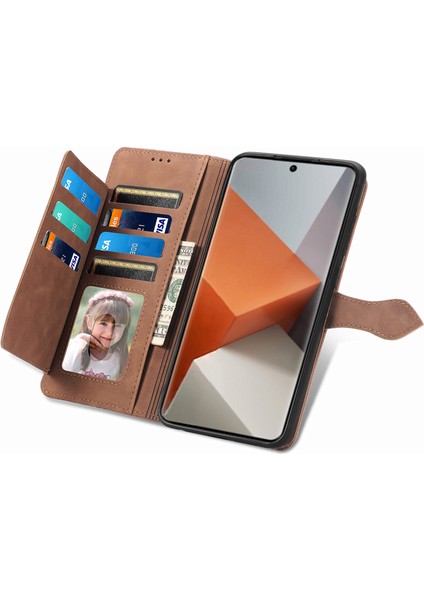 Xiaomi Redmi Note 13 Pro+5g Kılıf Çiçek Desenli Fermuarlı Deri Telefon Kapağı-Kahverengi (Yurt Dışından) modelleri