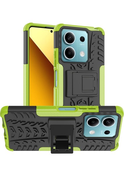 Xiaomi Redmi Note 13 5g Lastik Desenli Kılıf Kickstand Pc+Tpu Kaymaz Telefon Kapağı-Yeşil (Yurt Dışından)