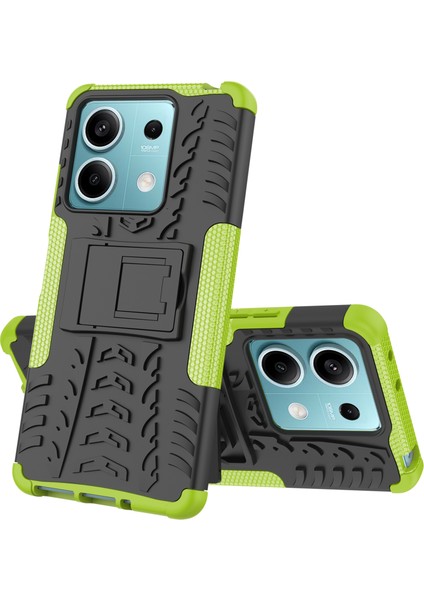 Xiaomi Redmi Note 13 5g Lastik Desenli Kılıf Kickstand Pc+Tpu Kaymaz Telefon Kapağı-Yeşil (Yurt Dışından) fırsatları