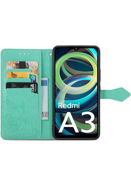 Xiaomi Poco C61 4g Kılıf Pu Deri Kabartmalı Telefon Kılıfı, Kart Yuvalı-Yeşil (Yurt Dışından) fırsatları