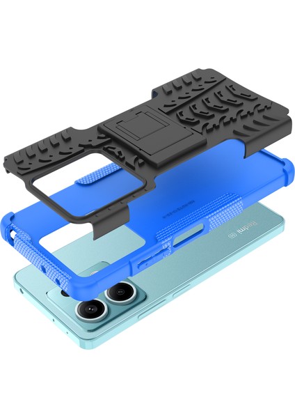 Xiaomi Redmi Note 13 5g Lastik Desenli Kılıf Kickstand Pc+Tpu Kaymaz Telefon Kapağı-Mavi (Yurt Dışından) fiyatları