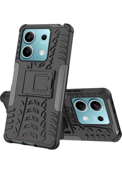 Xiaomi Redmi Note 13 5g Lastik Desenli Kılıf Kickstand Pc+Tpu Kaymaz Telefon Kapağı-Siyah (Yurt Dışından) fırsatları
