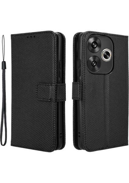 Xiaomi Poco F6 5g Kılıf Elmas Dokusu Katlanabilir Standlı Telefon Kapağı El Kayışı-Siyah Için (Yurt Dışından)