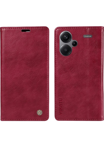 Xiaomi Redmi Note 13 Pro+5g Kılıf Manyetik Kapanış Deri Telefon Kapağı-Şarap Kırmızısı (Yurt Dışından)