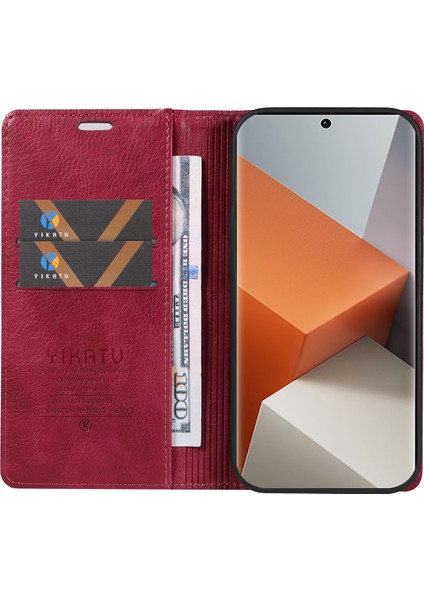 Xiaomi Redmi Note 13 Pro+5g Kılıf Manyetik Kapanış Deri Telefon Kapağı-Şarap Kırmızısı (Yurt Dışından) fiyatları