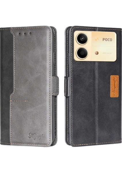 Xiaomi Redmi Note 13R Pro 5g Kılıf Için Çift Renkli Deri Damla Geçirmez Stand Telefon Kapağı-Siyah + Gri (Yurt Dışından)
