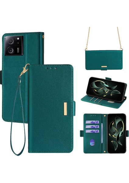Xiaomi Redmi K60 Ultra Kılıf Cüzdan Standı Omuz Askılı Flip Telefon Kapağı-Yeşil (Yurt Dışından)