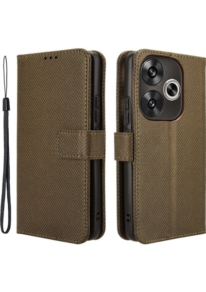 Xiaomi Poco F6 5g Kılıf Elmas Dokusu Katlanabilir Standlı Telefon Kapağı, El Kayışı-Kahverengi Için (Yurt Dışından)