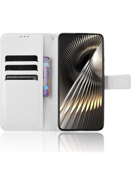 Xiaomi Poco F6 5g Kılıf Elmas Dokusu Katlanabilir Standlı Telefon Kapağı, El Kayışı-Beyaz (Yurt Dışından) fiyatları