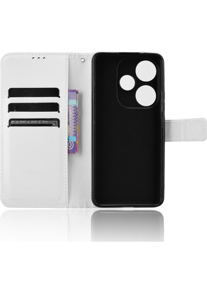 Xiaomi Poco F6 5g Kılıf Elmas Dokusu Katlanabilir Standlı Telefon Kapağı, El Kayışı-Beyaz (Yurt Dışından) fırsatları