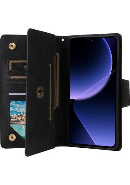 Xiaomi Redmi Için K60 Ultra Manyetik Kılıf Perçin Dekor Pu Deri Fermuar Cüzdan Kapak-Siyah (Yurt Dışından) fiyatları