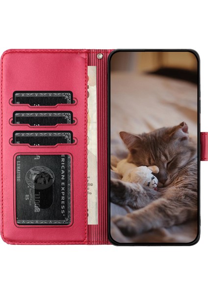 Xiaomi Redmi 13C 4g Kılıf Pu Deri Cüzdan Kapak Duvar Kedileri Desen-Kırmızı (Yurt Dışından) fiyatları
