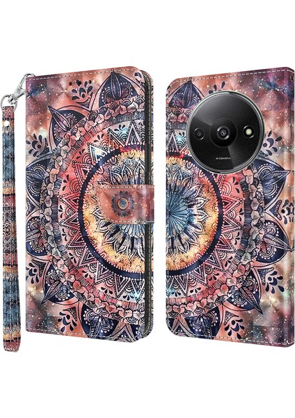 Xiaomi Poco C61 4g Telefon Kılıfı 3D Desen Baskı Manyetik Toka Deri Cüzdan Kapak-Renkli Mandala Için (Yurt Dışından)