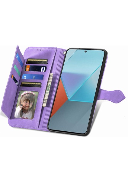 Xiaomi Redmi Note 13 Pro 5g Kılıf Çiçek Desenli Çanta Pu Deri Telefon Kapağı-Açık Mor (Yurt Dışından) modelleri