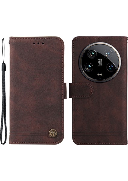 Xiaomi 14 Ultra Telefon Kılıfı Flip Deri + Manyetik Tokalı Tpu Kapak-Kahverengi (Yurt Dışından)
