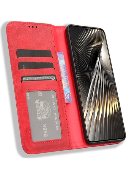 Xiaomi Poco F6 5g Kılıf Pu Deri Cüzdan Retro Doku Telefon Kapağı -Kırmızı Için (Yurt Dışından) modelleri