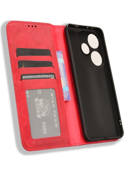 Xiaomi Poco F6 5g Kılıf Pu Deri Cüzdan Retro Doku Telefon Kapağı -Kırmızı Için (Yurt Dışından) indirimleri