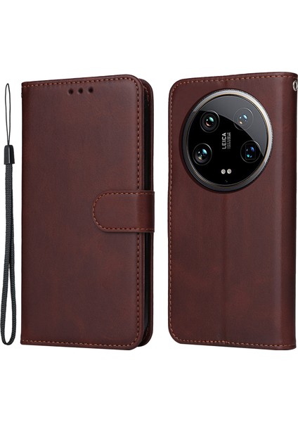 Xiaomi 14 Ultra Kılıf Için 3 Yuva Tutucu Buzağı Dokusu Manyetik Toka Telefon Kapağı-Kahverengi (Yurt Dışından)