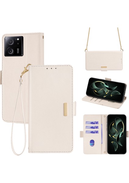 Xiaomi Redmi K60 Ultra Kılıf Cüzdan Standı Omuz Askılı Flip Telefon Kapağı-Beyaz (Yurt Dışından)