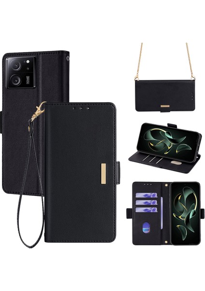 Xiaomi Redmi K60 Ultra Kılıf Cüzdan Standı Omuz Askılı Flip Telefon Kapağı-Siyah (Yurt Dışından)