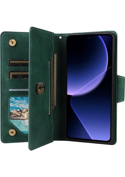 Xiaomi Redmi K60 Ultra Manyetik Kılıf Perçin Dekor Pu Deri Fermuar Cüzdan Kapak-Yeşil (Yurt Dışından) fiyatları