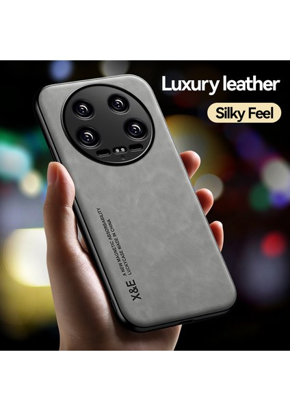 x & E Xiaomi 14 Ultra Telefon Kılıfı Pu Deri Kaplamalı Tpu + Pc Arka Kapak Desteği Manyetik Araç Montajı-Yeşil (Yurt Dışından)