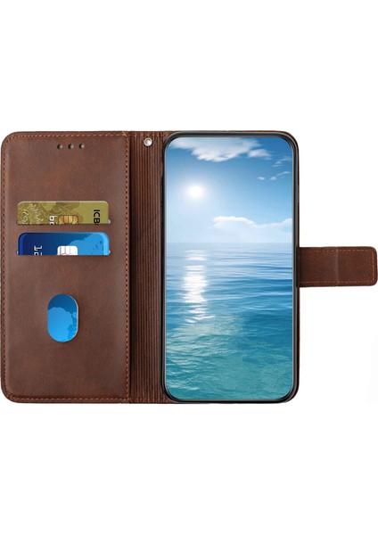 Xiaomi Redmi Note 13 4g Kılıf Deri Cüzdan Çizgi Desenli Telefon Kapağı-Kahverengi (Yurt Dışından)