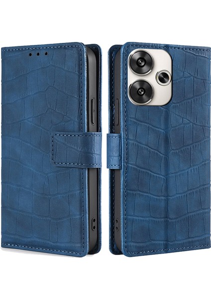 Xiaomi Poco F6 5g Kılıf Timsah Doku Deri Flip Standlı Telefon Kapağı-Mavi (Yurt Dışından)
