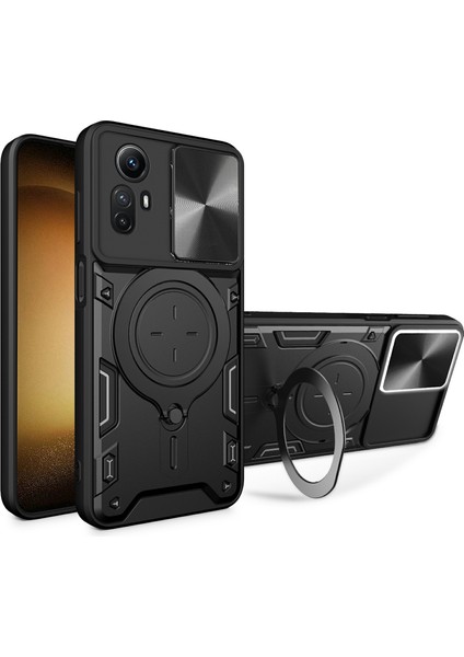 Xiaomi Redmi Note 12S 4g Kılıf Için Anti-Drop Tpu+Pc Telefon Kapağı, Kickstand, Kayar Lens Kapağı-Siyah (Yurt Dışından)