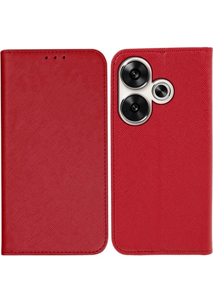 Xiaomi Poco F6 5g Kılıf Cüzdan Çapraz Doku Deri Flip Telefon Kapağı-Kırmızı (Yurt Dışından)