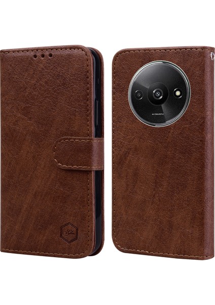 Xiaomi Poco C61 4g Kılıf Için Düz Renk Deri Katlanır Stand Cüzdan Deri Telefon Kapağı-Kahverengi (Yurt Dışından)
