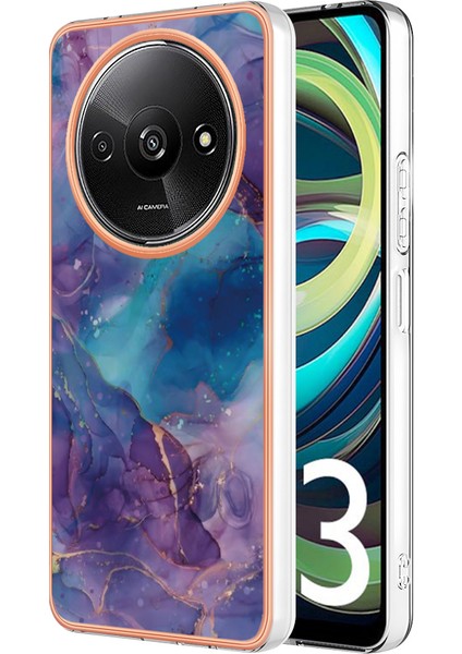 Xiaomi Poco C61 4g Galvanik Kılıf Mermer Desen 2.0mm Tpu Telefon Kapağı-Mor Için (Yurt Dışından)
