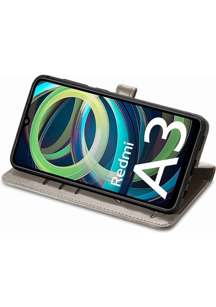 Xiaomi Redmi Için A3 Kılıf Sevimli Kedi Köpek Baskılı Pu Deri Flip Telefon Kapağı-Gri (Yurt Dışından) modelleri