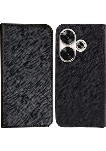 Xiaomi Poco F6 5g Kılıf Cüzdan Çapraz Doku Deri Flip Telefon Kapağı-Siyah (Yurt Dışından)