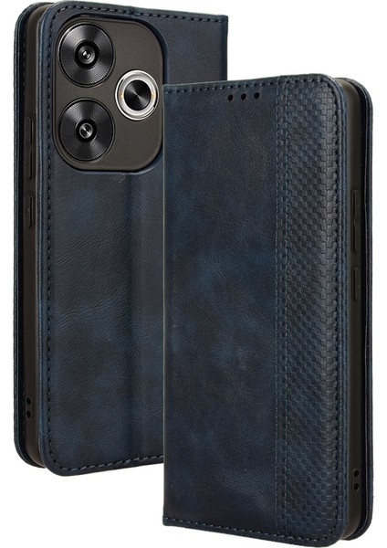 Xiaomi Poco F6 5g Kılıf Pu Deri Cüzdan Retro Doku Telefon Kapağı -Mavi Için (Yurt Dışından)