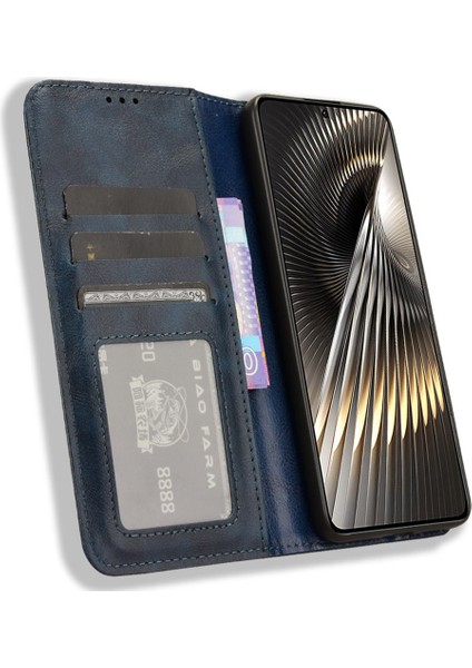 Xiaomi Poco F6 5g Kılıf Pu Deri Cüzdan Retro Doku Telefon Kapağı -Mavi Için (Yurt Dışından) modelleri