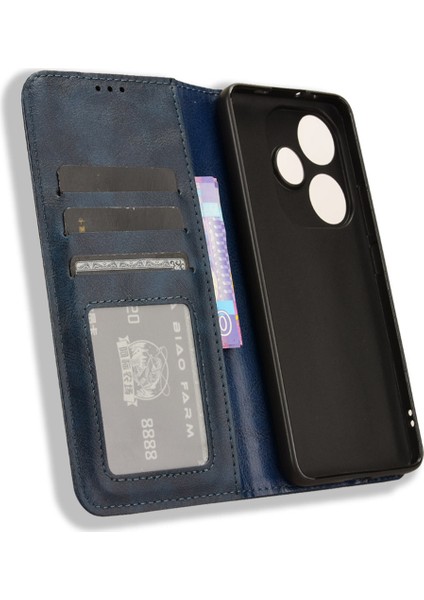 Xiaomi Poco F6 5g Kılıf Pu Deri Cüzdan Retro Doku Telefon Kapağı -Mavi Için (Yurt Dışından) indirimleri