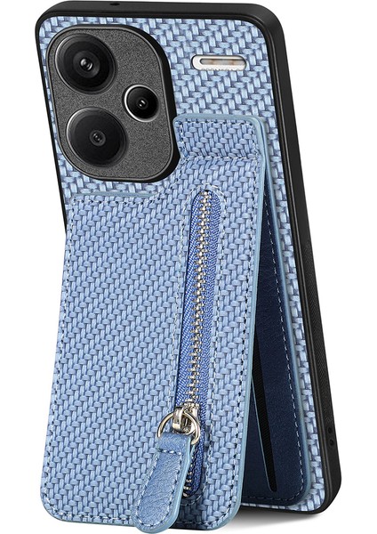 Xiaomi Redmi Için Not 13 Pro+5g Kılıf Fermuarlı Cebi Dikey Kickstand Karbon Fiber Telefon Kapağı-Mavi (Yurt Dışından)